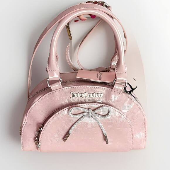 JUICY COUTURE PINK Convertible SATCHEL BOWLER XBODY Rhinestone Silver BOWS Y2K - Picture 9 of 16
